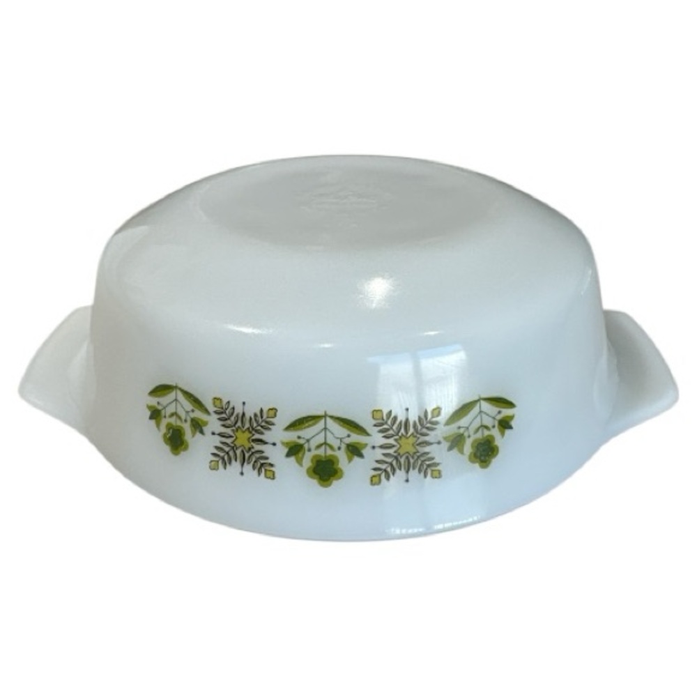 Vintage 70's Anchor Hocking Fire King Meadow Green Pattern 1 Quart Round Dish - Picture 5 of 8